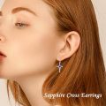 wholesale TOUPOP Sapphire Cross Earrings For Women Sterling Silver September Birthstone Earrings Heart Cross Drop Dangle Earrings Jewelry Birthday Anniversary Christmas Gifts For Her Wife Girlfriend Mom -0-1