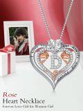 wholesale Sterling Silver Rose Pendant Necklace A Z Initial Letter Heart Jewelry for Women Valentine Mother s Day Birthday Gifts for Her-0-3