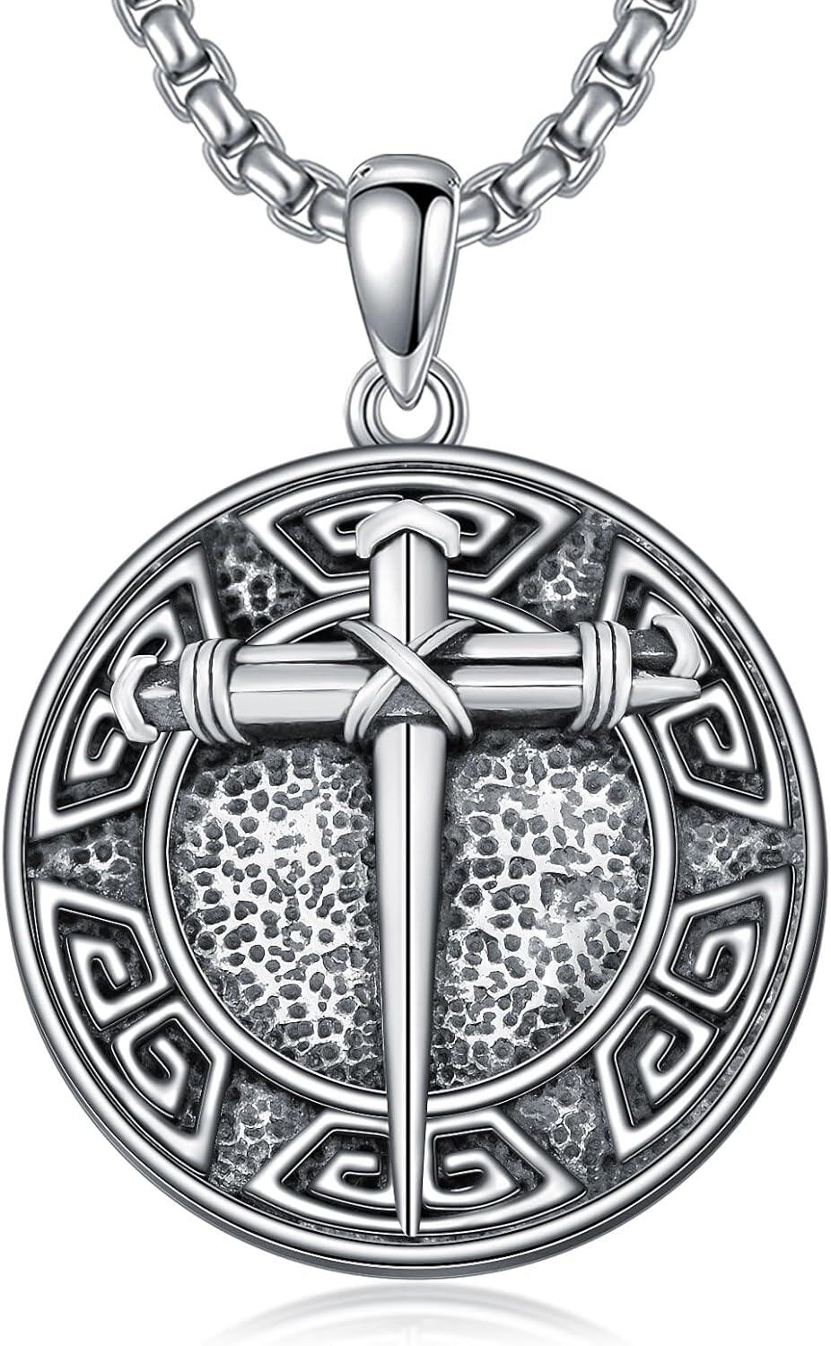 wholesale 925 Sterling Silver Round Turquoise Stone Cross Pendant Necklaces for Men 24+2 Chain-0-0