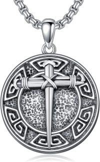 wholesale 925 Sterling Silver Round Turquoise Stone Cross Pendant Necklaces for Men 24+2 Chain-B