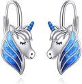wholesale 925 Sterling Silver Blue Enamel Winged Unicorn Studs Earrings Gifts for Girls and Women-0-0