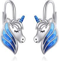 wholesale 925 Sterling Silver Blue Enamel Winged Unicorn Studs Earrings Gifts for Girls and Women-Unicorn