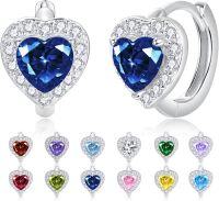 wholesale 925 Sterling Silver Cubic Zirconia 12 Birthstone Heart Huggie Hoop Earrings Valentine Wedding Gifts-09-Sep.