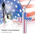 wholesale 925 Sterling Silver 925 USA Flag Cross Pendant Necklace w/Red Crystals for Men/Women-0-5