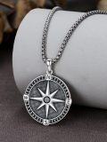 wholesale 925 Sterling Silver Black Crystal Compass Pendant with 3mm Box Chain for Men Women-0-4
