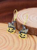 wholesale 925 Sterling Silver Witch Cat Pumpkin Halloween Dangle Earrings-0-1