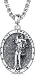 wholesale 925 Sterling Silver Oval Saint Sebastian Prayer Medal Pendant Necklace  24in Chain-0-0
