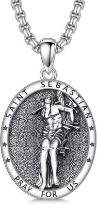 wholesale 925 Sterling Silver Oval Saint Sebastian Prayer Medal Pendant Necklace  24in Chain-Saint Sebastian