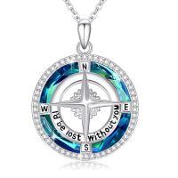 wholesale 925 Sterling Silver Blue Crystal Compass Pendant Necklace for Women - Graduation Gifts-Compass Necklace with Crystal
