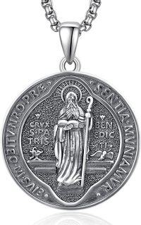 wholesale 925 Sterling Silver 925 Saint Benedict Medal Pendant Necklace  for Catholic Protection Gifts-Saint Benedict Round Medal