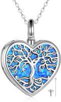 wholesale 925 Sterling Silver Blue Opal Heart Tree of Life Cremation Jewelry Urn Pendant Necklace with Funnel and Key Chain 24  Cable Chain Memorial Keepsake Gift Box Included-0-0