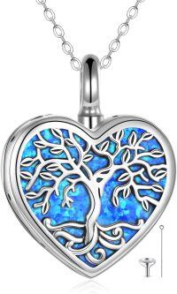 wholesale 925 Sterling Silver Blue Opal Heart Tree of Life Cremation Jewelry Urn Pendant Necklace with Funnel and Key Chain 24  Cable Chain Memorial Keepsake Gift Box Included-beautiful opal heart tree urn