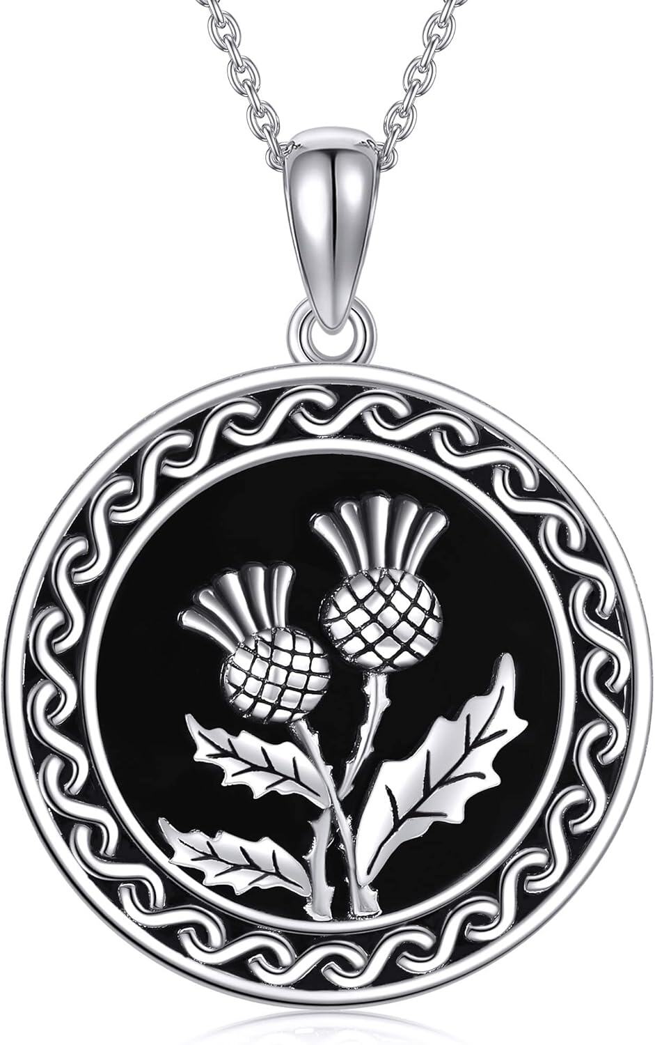 Sterling Silver Black Rose Infinity Pendant Necklace Valentine Gift-Scottish Thistle-A