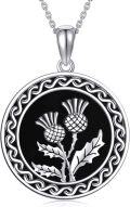 wholesale 925 Sterling Silver Round Thistle Flower Black Enamel Infinity Pendant Necklace for Women Girls Valentines Day Gifts Jewelry 45cm Chain Length-0-0