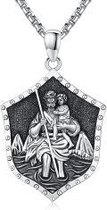 wholesale 925 Sterling Silver Saint Christopher Shield Necklace for Men Women Catholic Protection  47cm Chain Length-0-0