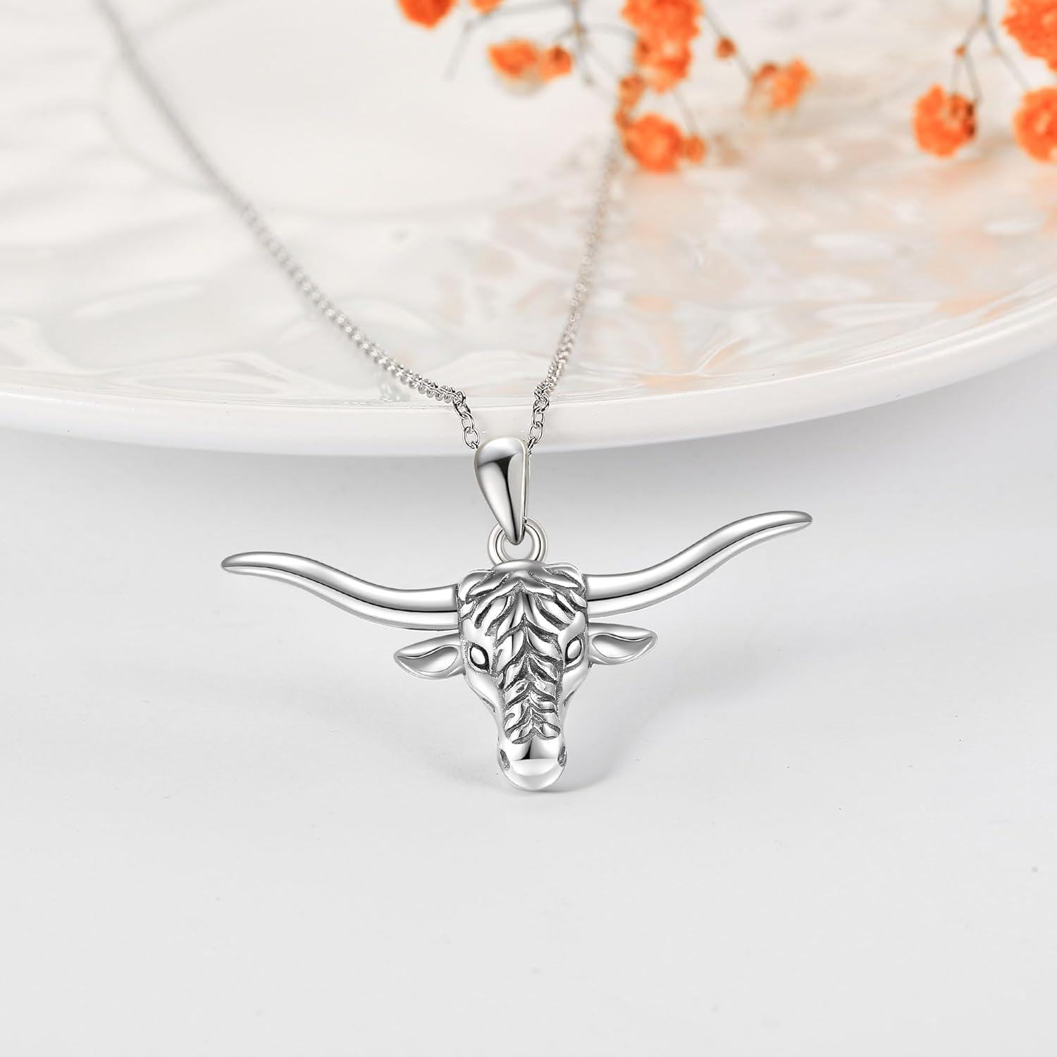 wholesale 925 Sterling Silver Bull Head Pendant Necklace with Chain for Women Men  48cm Length-0-2