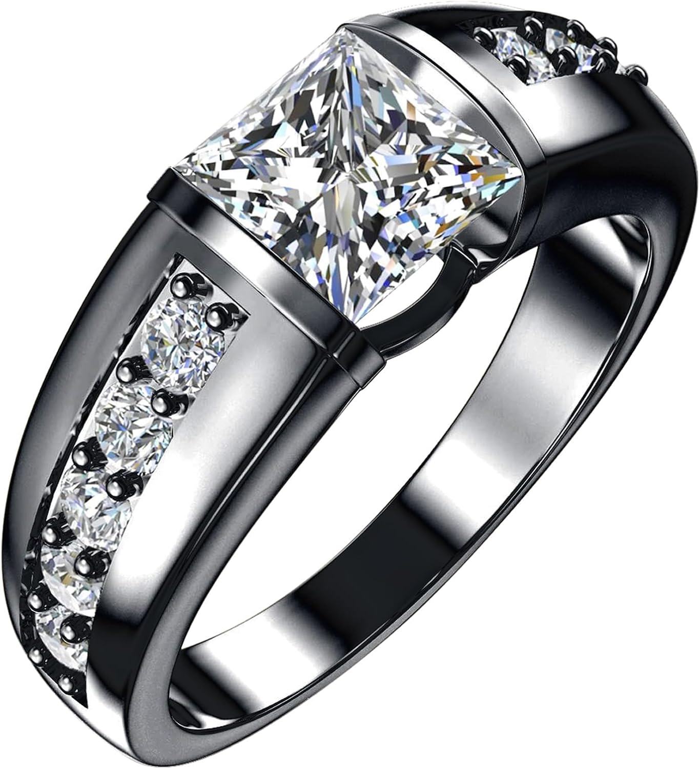 Sterling Silver Moissanite Men s Wedding Band w 1 1 5ct D VVS1 Princess-0-0