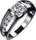 wholesale 925 Sterling Silver Moissanite Men's Wedding Ring with 1 ct D Color VVS1 Clarity Princess Cut Diamond Side Stones-0-0