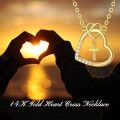 wholesale 14K Gold CZ Heart & Cross Pendant Necklace - Religious s for Women/Mom/Wife-0-4