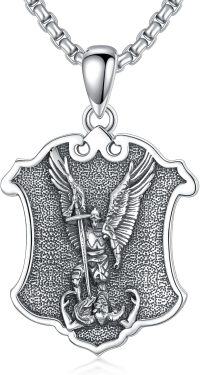 wholesale 925 Sterling Silver Saint Medal Pendant with Eagle and Sword Design - Religious Jewelry for Men & Women -St Michael Necklace