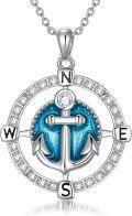 wholesale Anchor/compass Necklace For Women 925 Sterling Silver Anchor Compass Pendant Celtic Knot Travel Necklace, Anchor/compass Graduation Necklace Jewelry Gift For Women Men Christmas Anniversary Birthday, 18+2 Inch -0-0