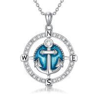 wholesale 925 Sterling Silver Blue Enamel Anchor Compass Necklace w/Celtic Knot Pendant s for Her Him 30cm Long Chain-Zircon-Compass Anchor