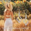 wholesale 925 Sterling Silver Sunflower and Daisy Drop Earrings with Rhinestones for Women  4cm Long-0-5