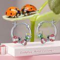 wholesale 925 Sterling Silver Red Ladybug Flower Huggies Earings  for Her-0-5