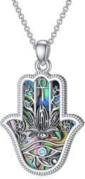 wholesale 925 Sterling Silver Abalone Shell Lotus Evil Eye Pendant Necklace-0-0