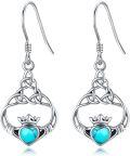 wholesale 925 Sterling Silver Turquoise Heart Claddagh Drop Earrings with Celtic Knots Irish  for Women and Girls-0-0