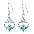 wholesale 925 Sterling Silver Turquoise Heart Claddagh Drop Earrings with Celtic Knots Irish  for Women and Girls-0-0