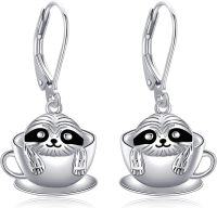 wholesale 925 Sterling Silver Sloth in Teacup Dangle Earrings Gift for Her-Sloth