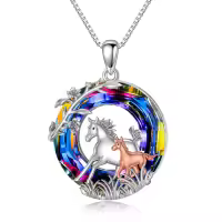 TOUPOP 925 Silver Crystal Horse Pendant Necklace Gift for Women-undefined