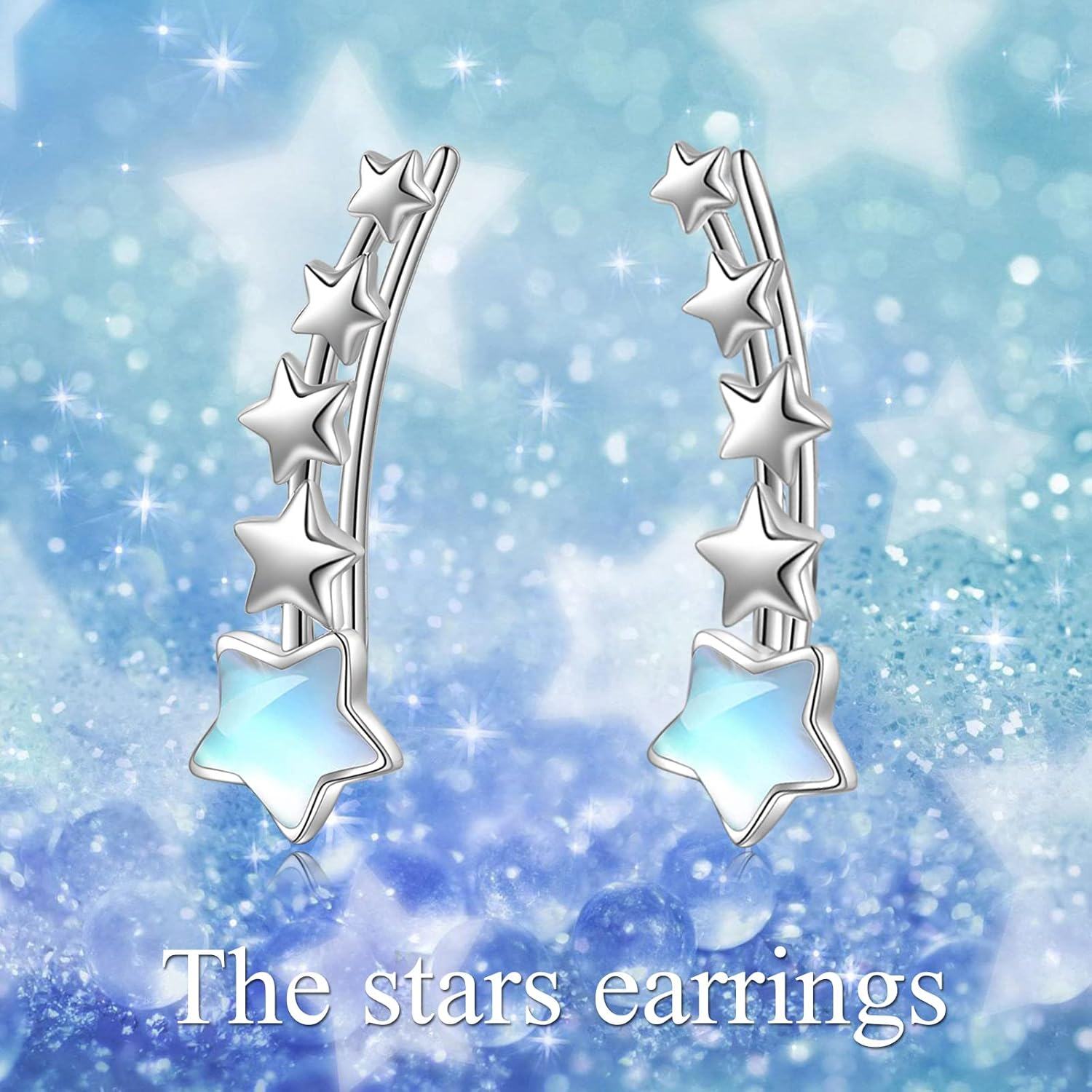 925 Sterling Silver Star & Moon Studs Hoop Earrings for Women Girls -0-4