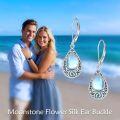 wholesale 925 Sterling Silver Teardrop Moonstone Leverback Earrings with Abalone Shell Inlay-0-1