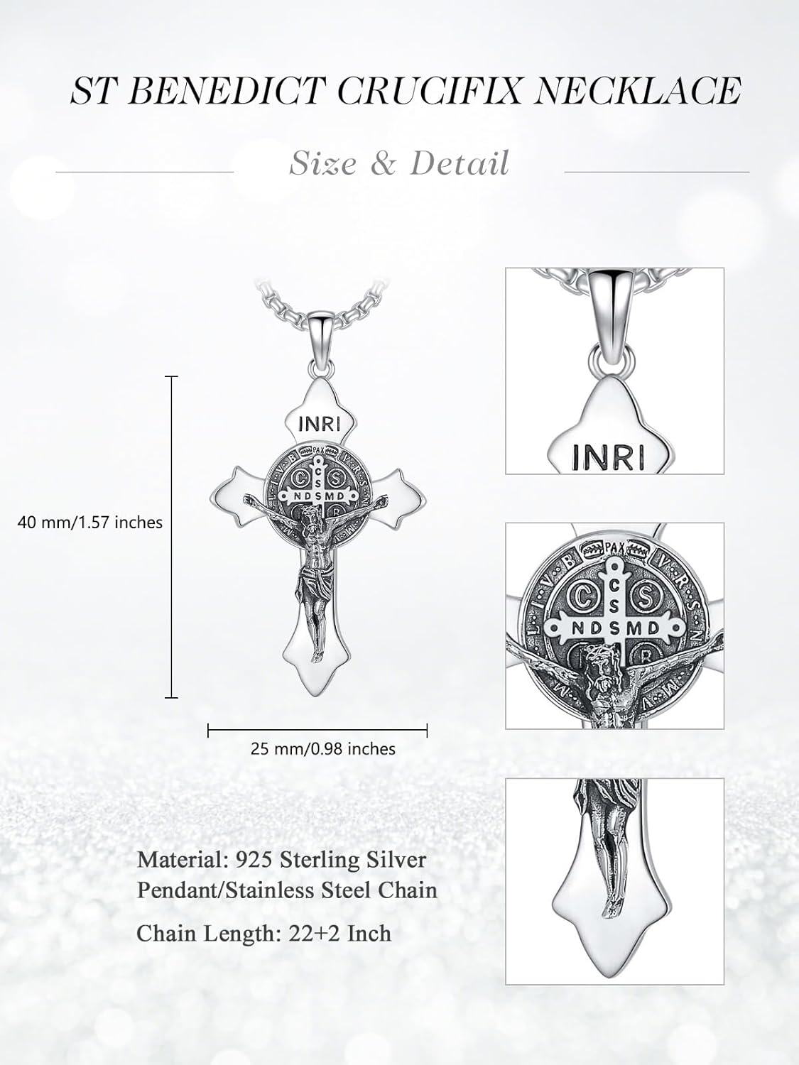 wholesale 925 Sterling Silver Cross St. Benedict Medal Pendant Necklace for Men/Women Catholic s-0-3