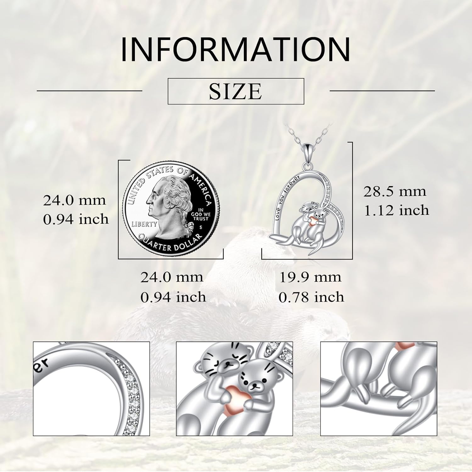 wholesale 925 Sterling Silver Otter Love You Forever Heart Pendant Necklace for Women Girls Gifts-0-3