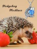 wholesale 925 Sterling Silver Hedgehog Heart Pendant Necklace with Blue Crystal and Chain-0-5