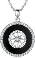 wholesale 925 Sterling Silver Malachite Round Compass Pendant Necklace for Women's Graduation Gifts-0-16