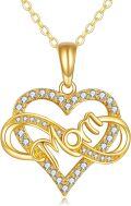 wholesale 14K Solid Heart-Shaped Pendant with Cubic Zirconia and Mom Inscription - Mothers' Day Gift-0-0