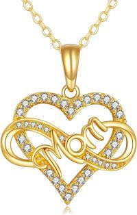 wholesale 14K Solid Heart-Shaped Pendant with Cubic Zirconia and Mom Inscription - Mothers' Day Gift-Mom