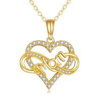 wholesale 14k Gold Mom Heart Pendant Necklace Cubic Zirconia Pave Chain Jewelry Gift-Mom