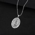 wholesale 925 Sterling Silver Oxidized Saint Michael The Archangel Oval Pendant Necklace-0-2