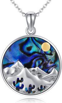 wholesale 925 Sterling Silver Abalone Shell Wave Mountain Pendant Necklace for Women Ocean  48x67mm-Mountain Necklace