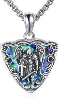wholesale 925 Sterling Silver Tri Force Shield Pendant with Saint Michael and Abalone Shell Design Necklace-0-0