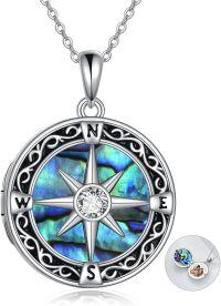 wholesale 925 Sterling Silver Abalone Shell Triple Moon Goddess Locket Pendant Necklace for Men & Women Norse Viking Pagan  47cm Chain Length-Compass