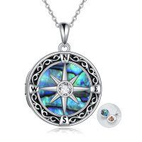 wholesale 925 Sterling Silver Abalone Shell Triple Moon Goddess Locket Pendant Necklace for Men & Women Norse Viking Pagan  47cm Chain Length-Compass