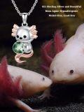 wholesale 925 Sterling Silver Green Moss Agate Axolotl Pendant Necklace-0-5