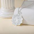 wholesale 925 Sterling Silver Saint Benedict Medal Pendant Necklace with 24+2 Extender Chain Gift for Women Men Boys Girls-0-1