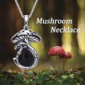 wholesale 925 Sterling Silver Mushroom Pendant Necklace With Black Onyx Platinum Plated-0-21